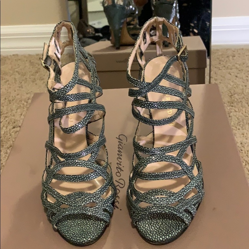 Loeffler Randall leather cage sandals cone heel US 7.5 EC